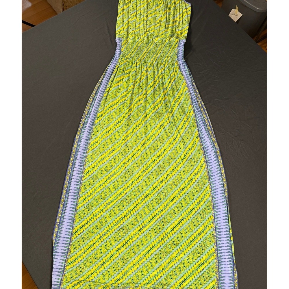 Tracy Reese Womens Lime Green Geometric Smocked Waist Maxi Dress Size M